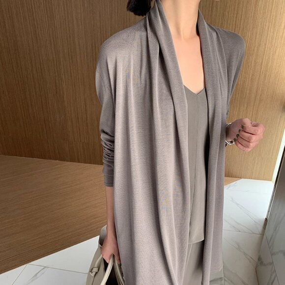 CHICJOC Women The Row-Style Jersey Silk-Cotton Knit Cardigan – Size 36 in moss - Picture 3 of 10